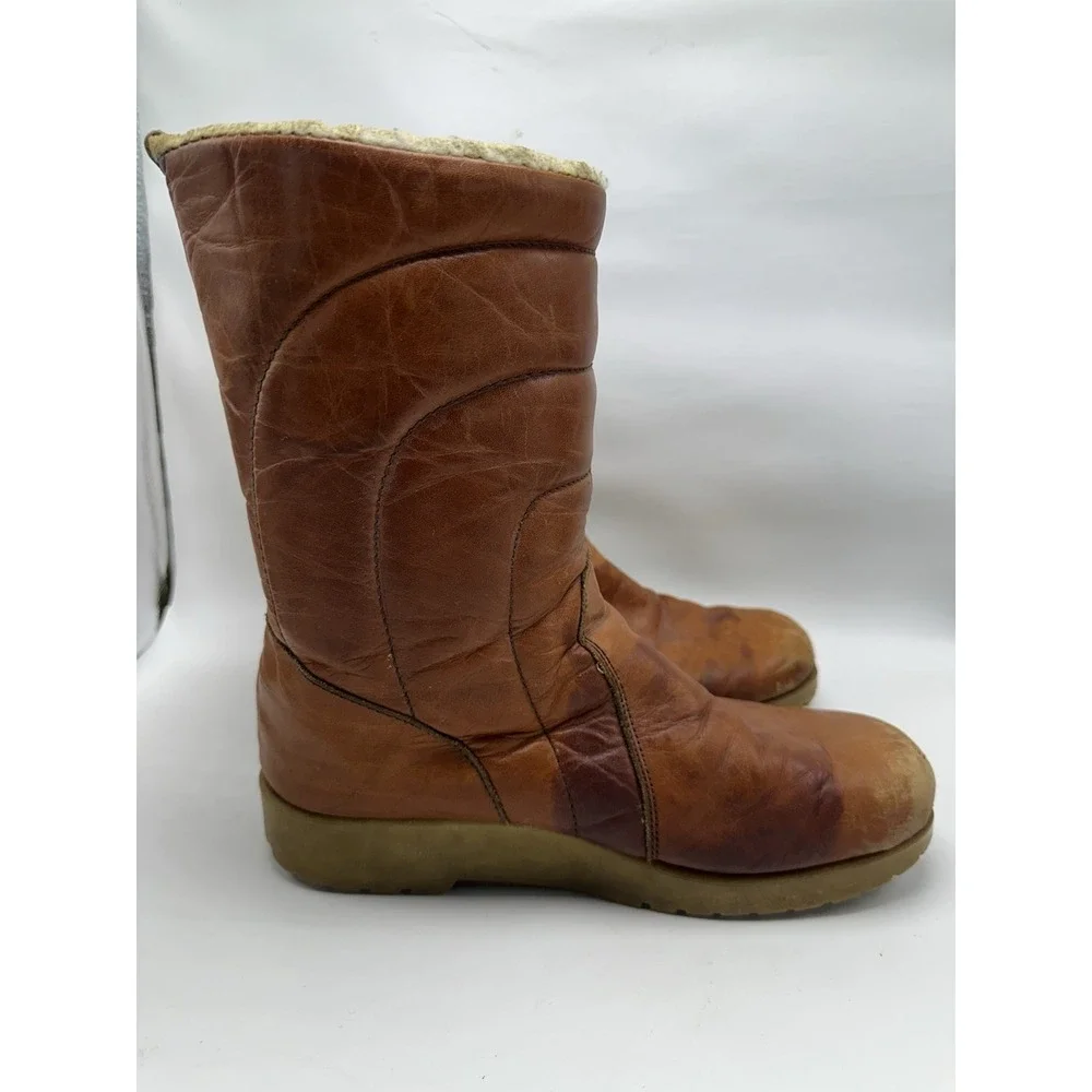 DEXTER Leather Sherpa Winter Boots Womens 11 Quilted Gumsole USA Made‎ Vintage